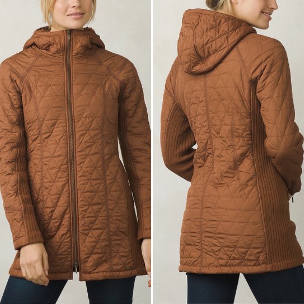 prAna Brown Quilted Diva Long Jacket
